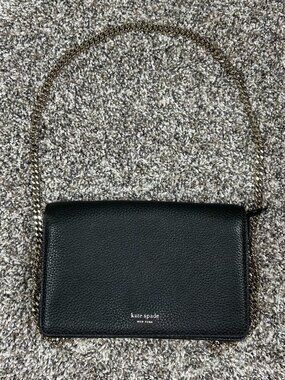 Kate Spade Black Leather Wallet Crossbody (Chain Strap)